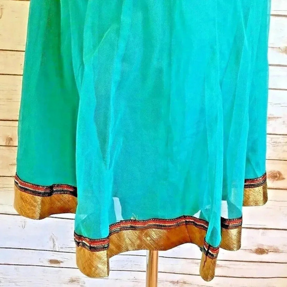 Women Short Sleeve Fully Lined Knee Length Beaded Traditional Green Dress Small - Picture 6 of 13